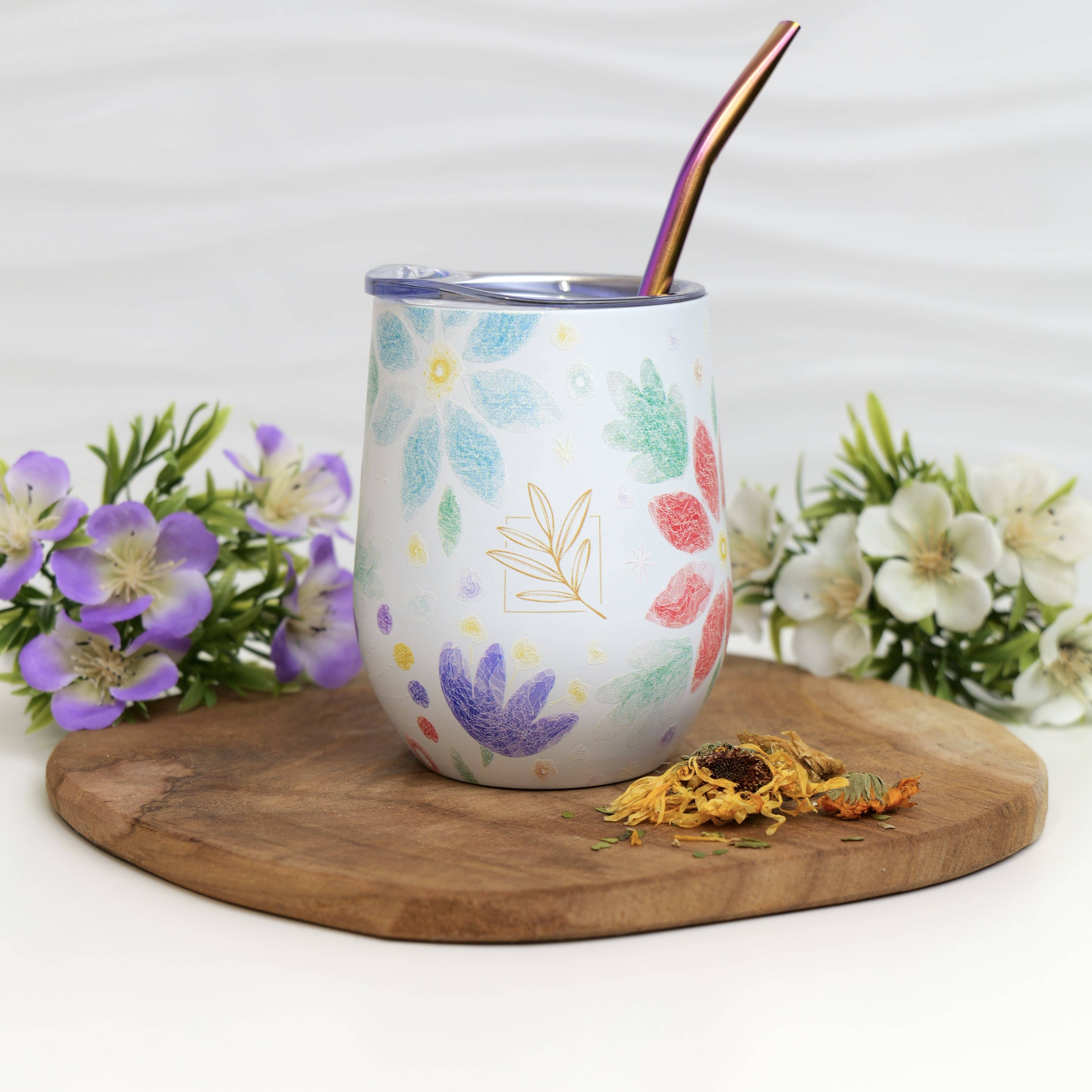 ORIGINAL MATE - Wholesale Insulated Mug/Tumbler - Floral insulated gourd and its bombilla4