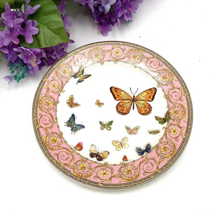 Piatto da insalata Floral Garland Meadow Butterflies, 20,3 cm per la vendita all'ingrosso da parte di All Little Cute Things