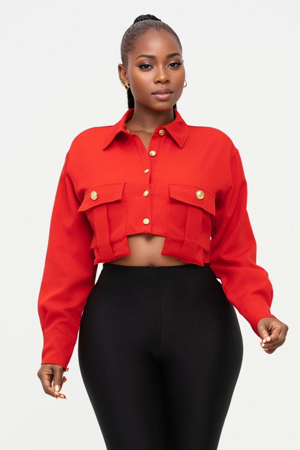 J2 FASHION – wholesale Buttoned-down shirt – Women's – Button Front Cropped Shirt4
