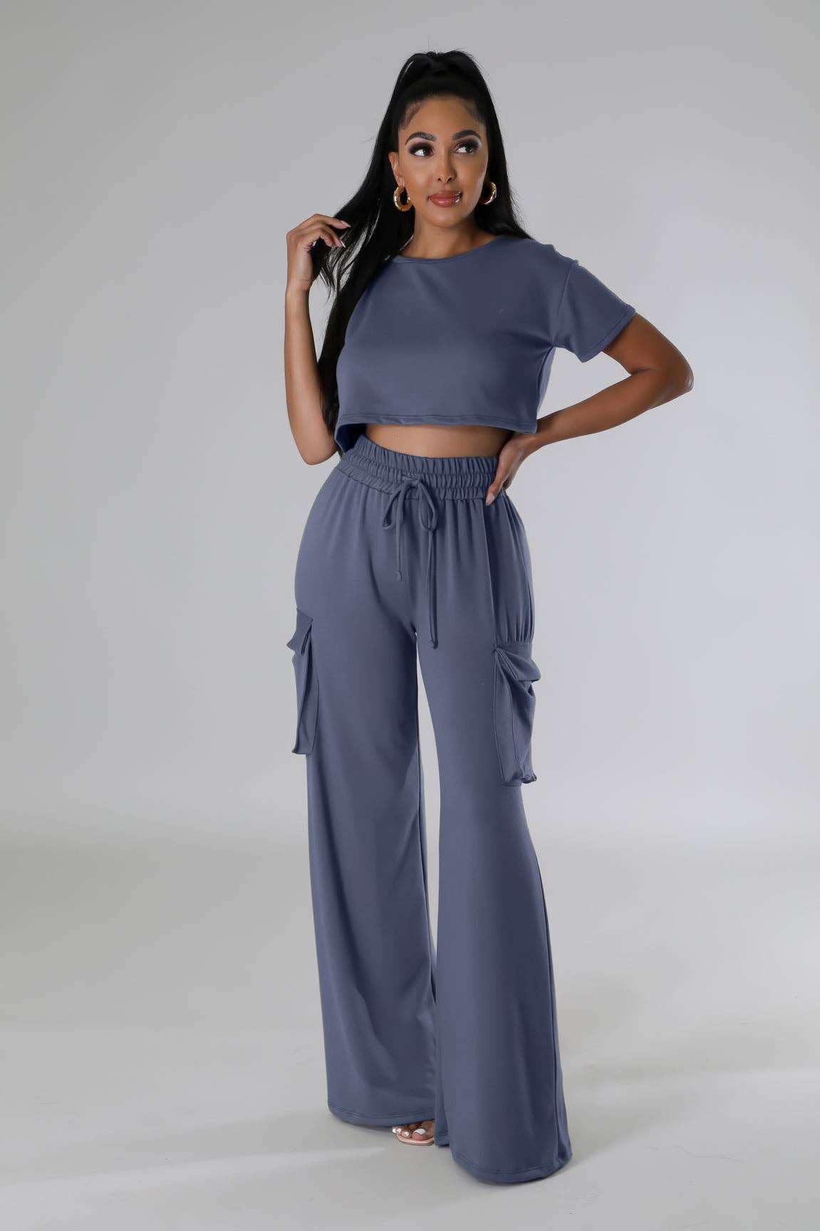 5besties inc - Wholesale Lounge Set - Women's - ROUND NECK CROP TOP & PANTS SET1
