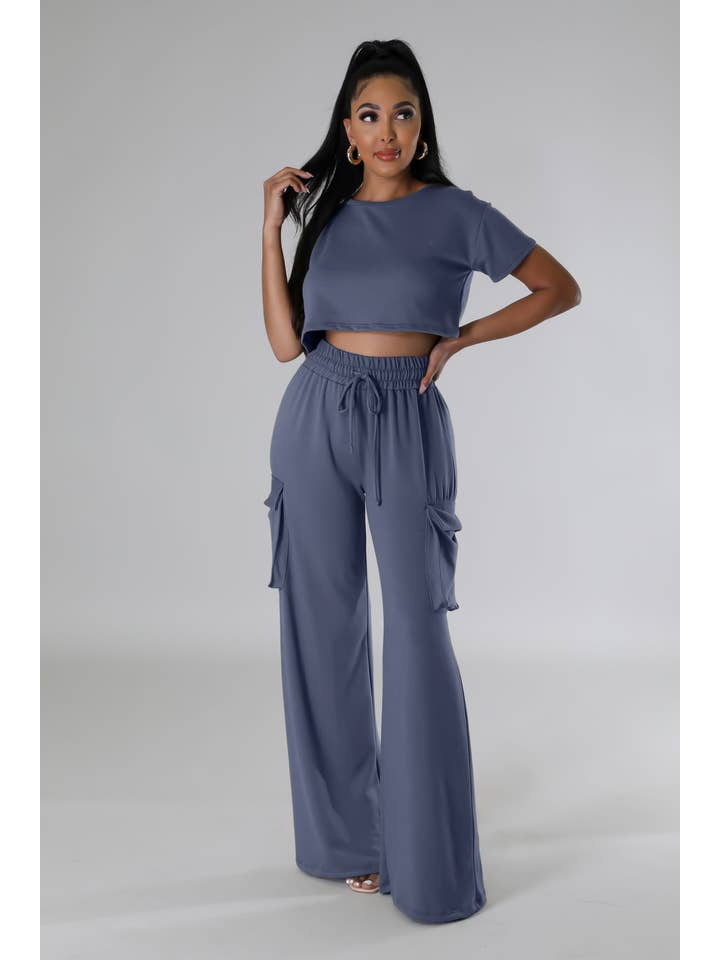 5besties inc - Wholesale Lounge Set - Women's - ROUND NECK CROP TOP & PANTS SET1