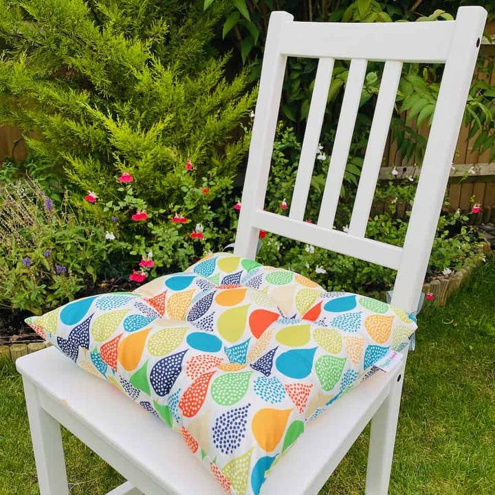 TROPIK HOME – Almofada de cadeira por atacado – Gotas coloridas da água, almofada de assento funky do coxim da cadeira com laço2