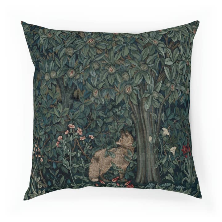 Cuscino in Drill di Cotone ispirato a William Morris - Collezione Greenery (Volpe) per la vendita all'ingrosso da parte di Willy Morris Home Emporium