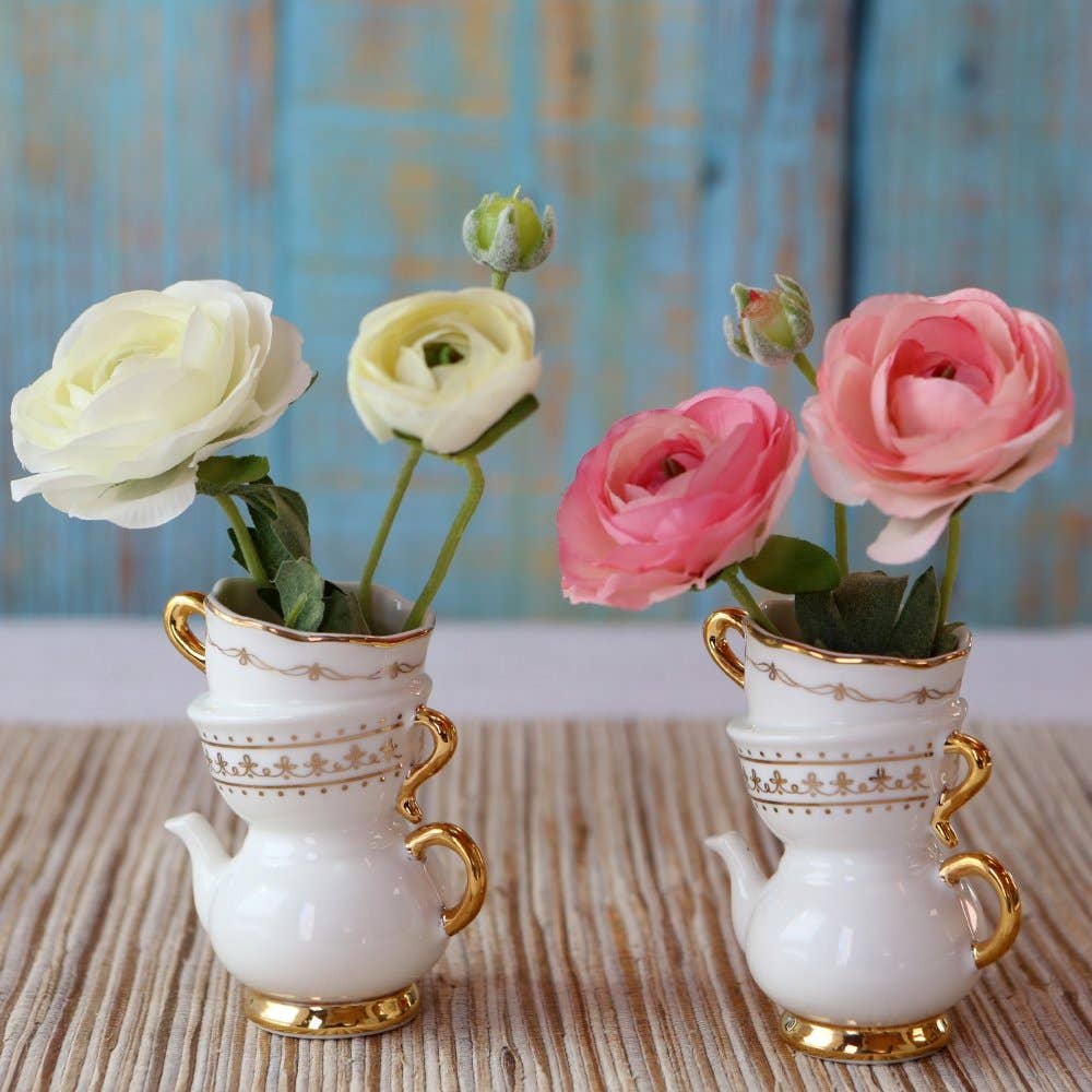 Kate Aspen - Wholesale Vase - Tea Time Whimsy Ceramic Bud Vase (Set of 2)2