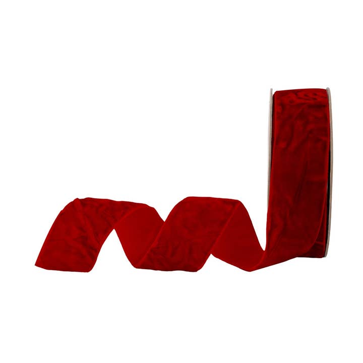 1" Crushed Velvet | Red | 10 Yard Roll for wholesale by LA Ribbons Wholesale