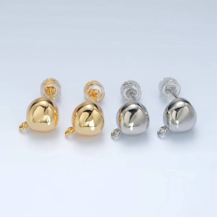 16K Gold Filled Round Dome Drop Stud Earrings Findings in Gold & Silver | Z850 Z851 for wholesale by Aim Eternal