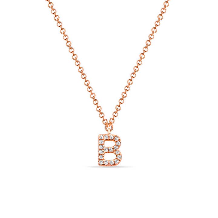 Colar em ouro rosa e diamantes com letra “B” 14 quilates por atacado de Leaf Jewelry