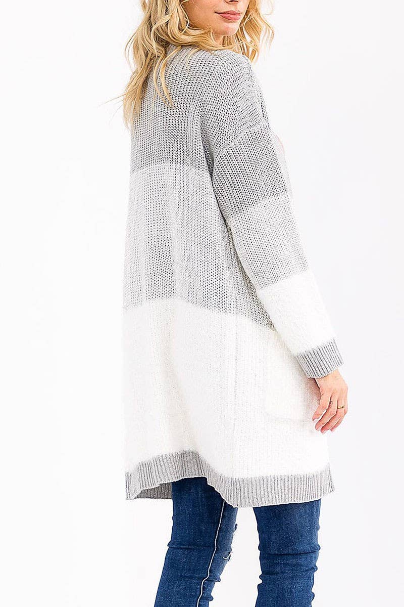 ROUSSEAU - Vendita all'ingrosso Cardigan - Donna - CARDIGAN COLORBLOCK A MANICHE LUNGHE CON TASCHE FRONTALI APERTE1