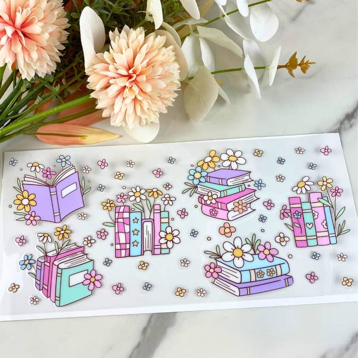 Books and Small Flowers | 16 oz UV DTF Wrap for wholesale by HKS Custom Designs