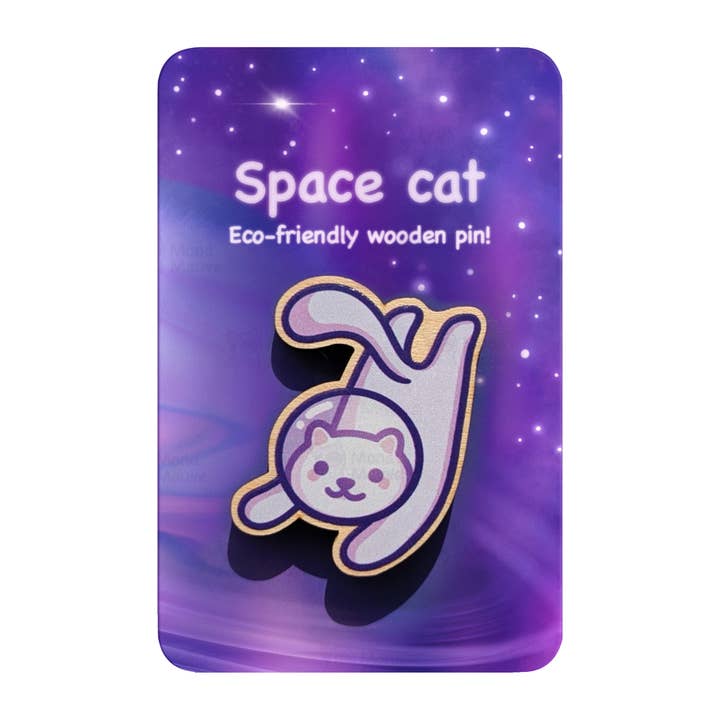 Søde rumkatte trænåle | Astronautkat badges for engroshandel hos Mona Mauve • Silly Art!