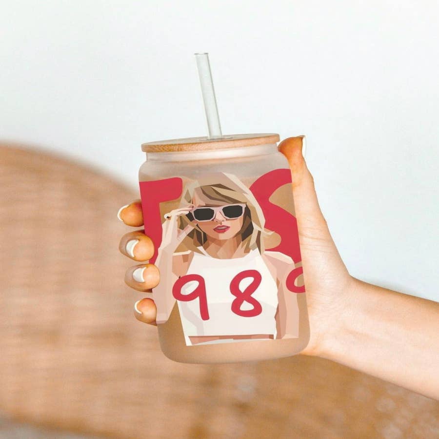 Taylor Swift Album 16oz Frosted Glass Can Cup with Lid and Straw
