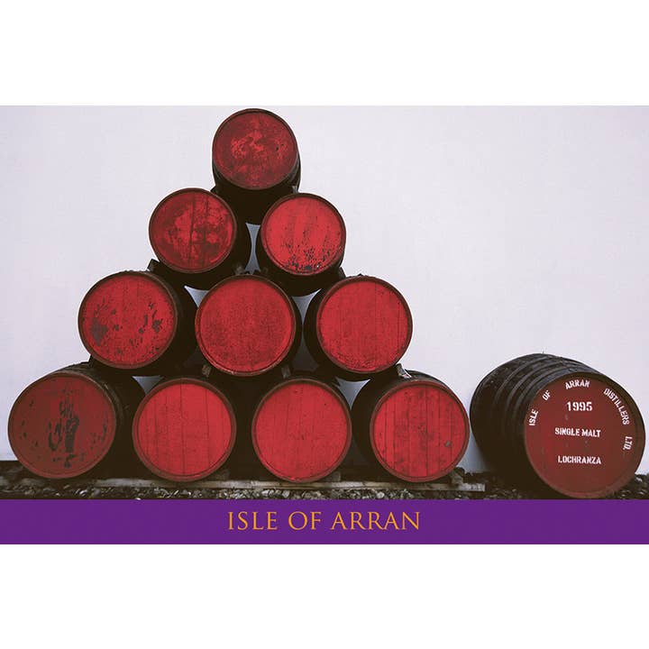 Piccola cartolina della distilleria Isle of Arran per la vendita all'ingrosso da parte di Island Blue Publishing