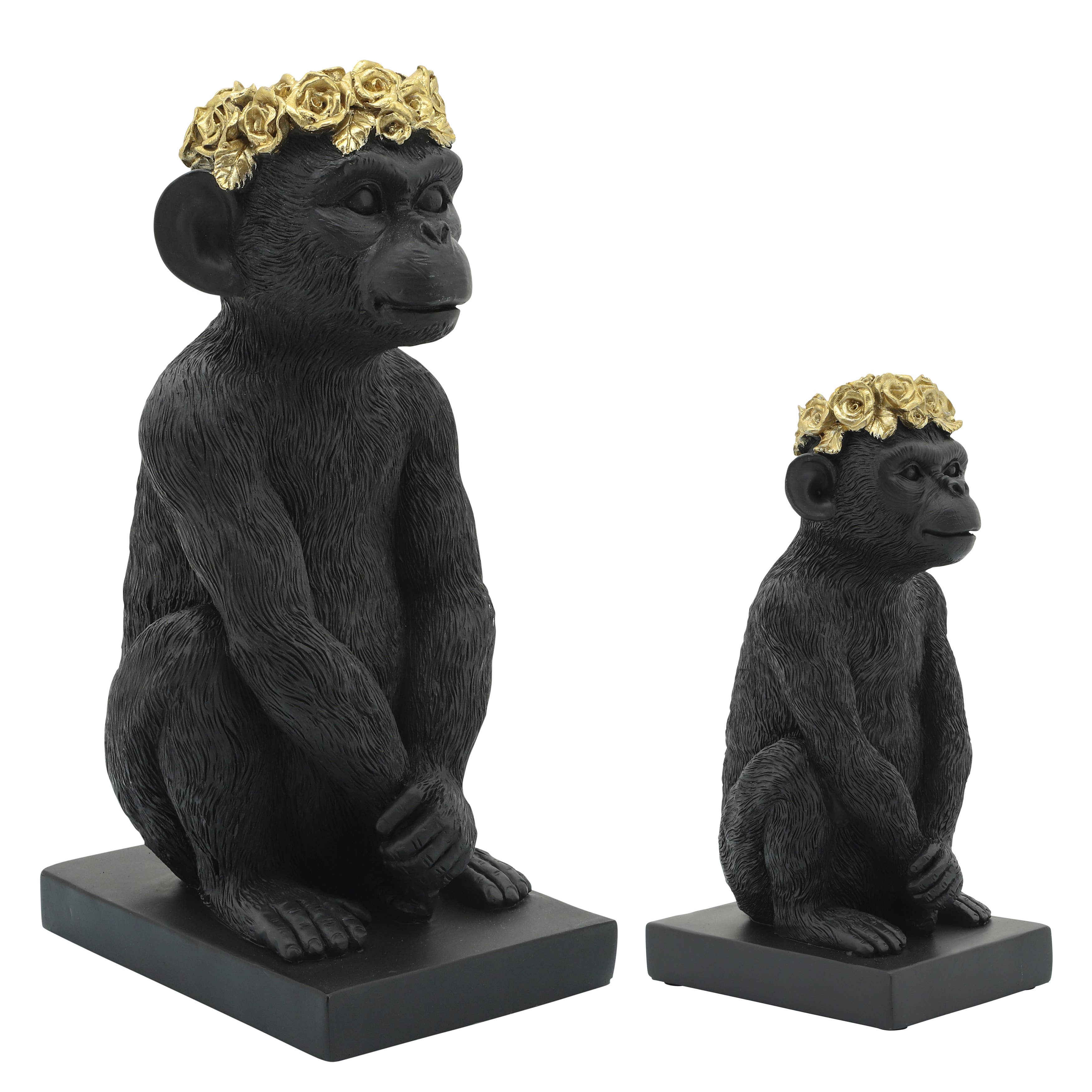 Sagebrook Home - Wholesale Decorative Figurine - Decorative Figurine - Black Resin Monkey Flower Crown, 8 in.7