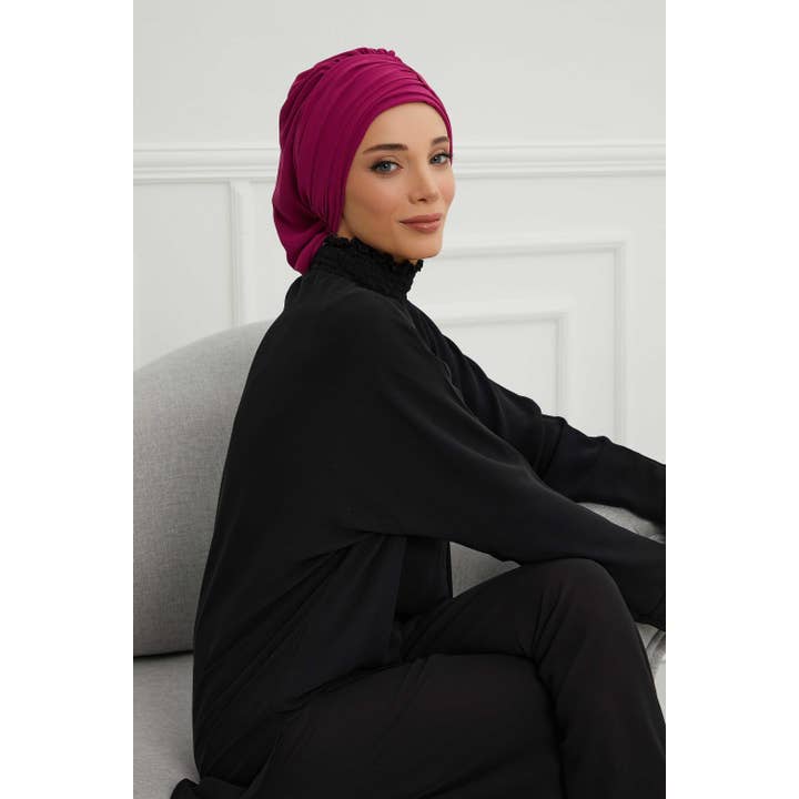Aisha's Design - Wholesale Hijab - Women's - Pleated Chiffon Instant Turban for Women, Pre-Tied Elegant Hijab Cap, Lightweight Modest Headwrap for Daily & Formal Wear,HT-10784