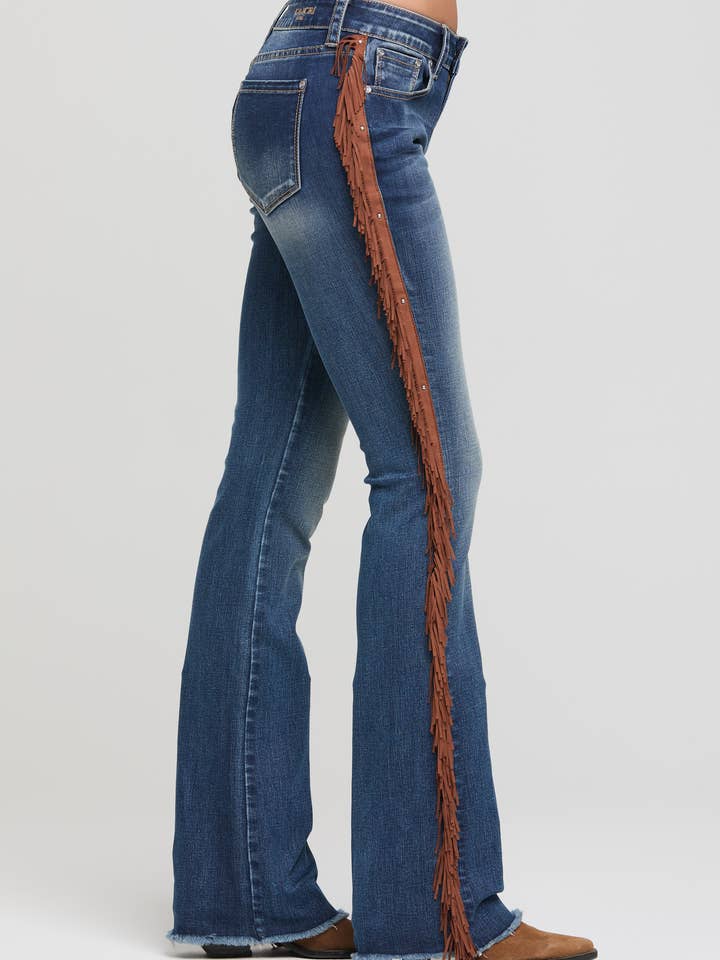 Tassel Trims Side Mid-Rise Boot Cut 36" | EB-S931-36 for wholesale by Grace in LA