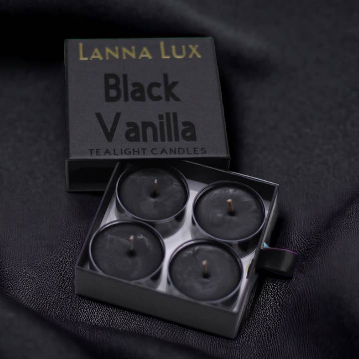 Black Vanilla Tea-light candles (4pk) for wholesale by Lucent Aura