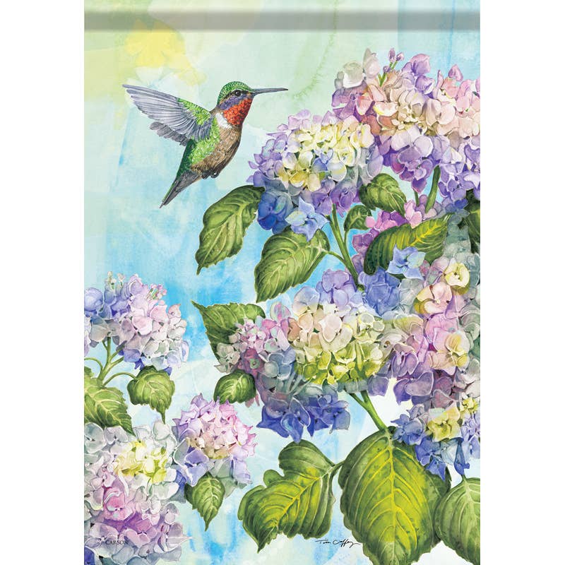 FlagTrends by Carson - Wholesale Flag - "Hummingbird Hydrangeas" Dura Soft™ Large Flag0