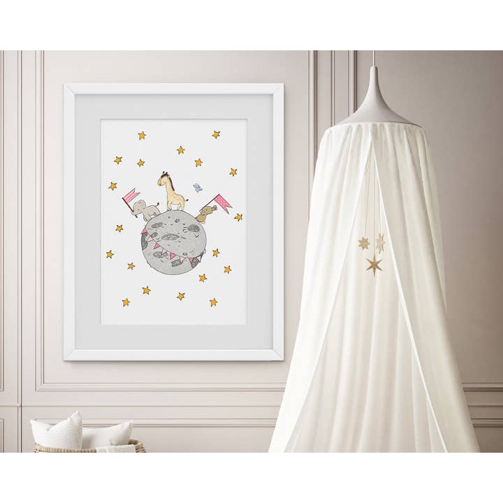 Moon Friends Girl Print for wholesale by Little Sharks