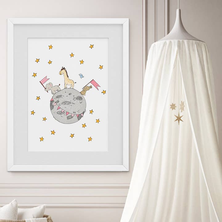 Moon Friends Girl Print for wholesale by Little Sharks