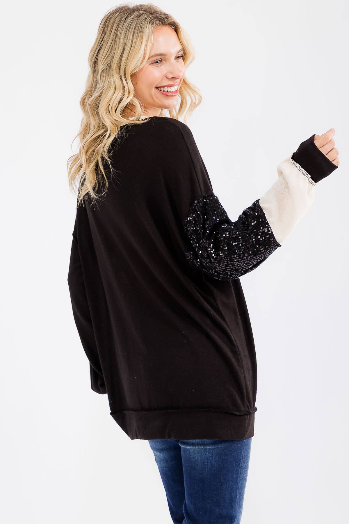 7th Ray – Sweatshirt - Mulher por atacado – Top de Manga Comprida com Bolso Patchwork de Lantejoulas T606014