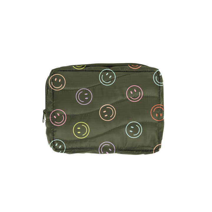 Talking Out of Turn - Wholesale Makeup/Cosmetic Bag - Green Smiley Puffy Busier Bee (Fall, Holiday, Gift)1
