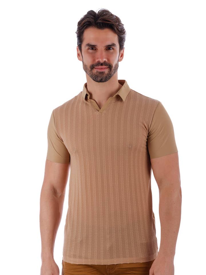 Polos muy elásticos con cuello en V de color liso para hombre 4P23 para venta al por mayor de BARABAS
