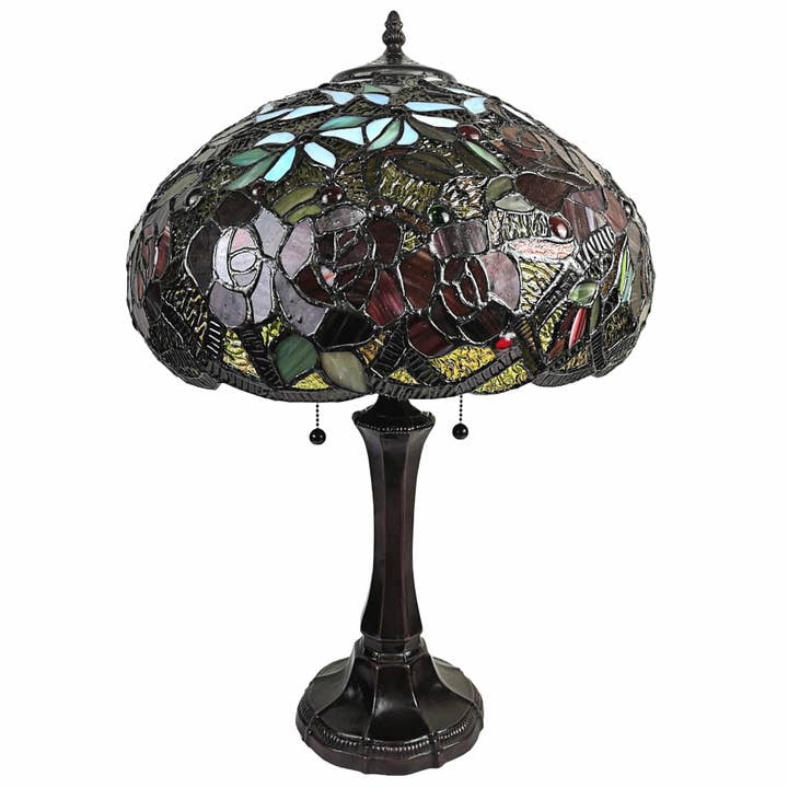 24" Stained Glass Two Light Jeweled Roses Accent Table Lamp for wholesale by HomeRoots