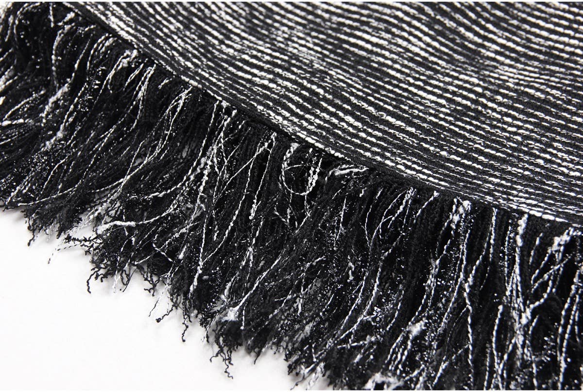 Black DR062 Women Shiny Detail Tweed Fringed Dress for wholesale on Faire9