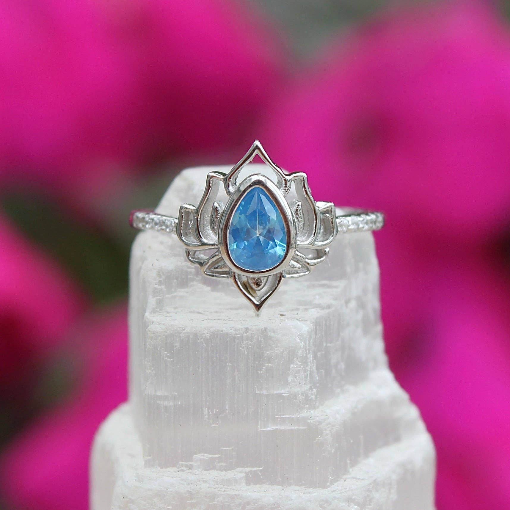 Moonrise Jewelry - Wholesale Single Stone/Solitaire Ring - R-78 Blue Topaz Lotus Ring7