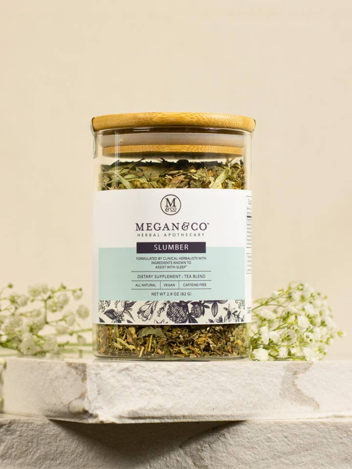 Slumber Tea Blend (82g) – Loose Leaf Herbal Tea for Relaxation & Natural Sleep Support for wholesale by MEGAN & CO. Herbal Apothecary