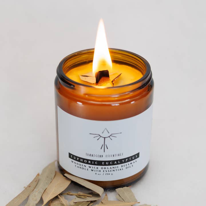 Euphoric Eucalyptus Organic Beeswax Candle for wholesale by Transcend Essentials