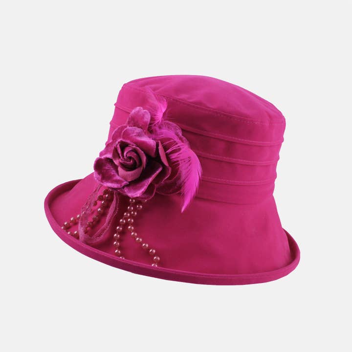 Proppa Toppa Hats - Wholesale Cloche Hat - Women's - Water Resistant Velour Hat with Flower Decoration
