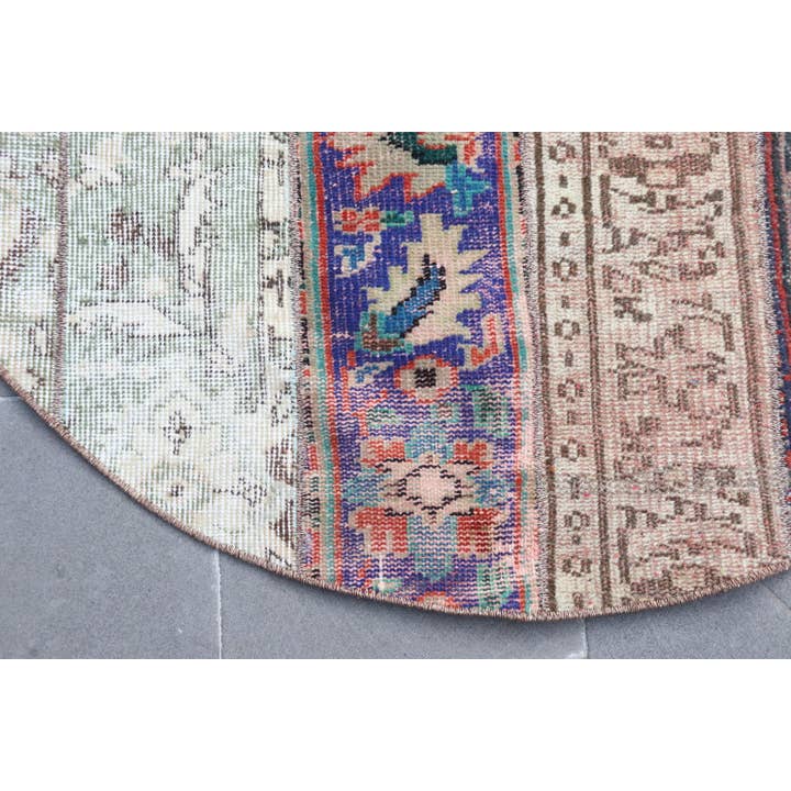 The Loom Wholesale - Wholesale Rug Pad - Vintage 3,6x3,6 ft Rug, Turkish Rug, Blue Geometric with floral elements Wool Rug8
