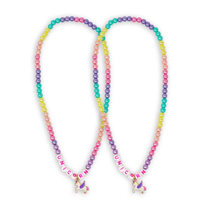 BFF Unicorn Rainbow Pearl Necklace Set | Pack of 6 for wholesale by Pink Poppy USA