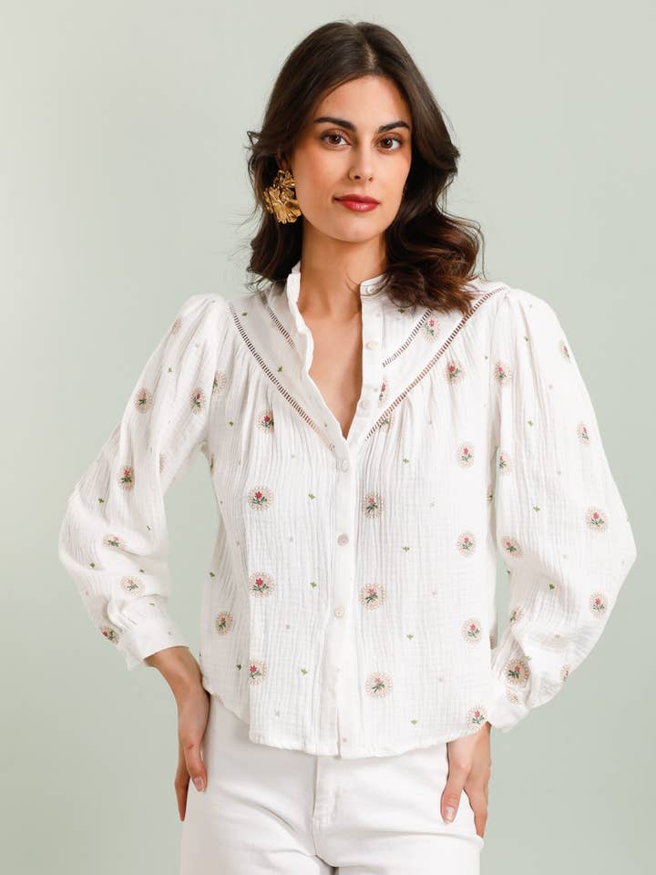 Bohemian cotton gauze floral shirt SJ001 for wholesale by MOOYA