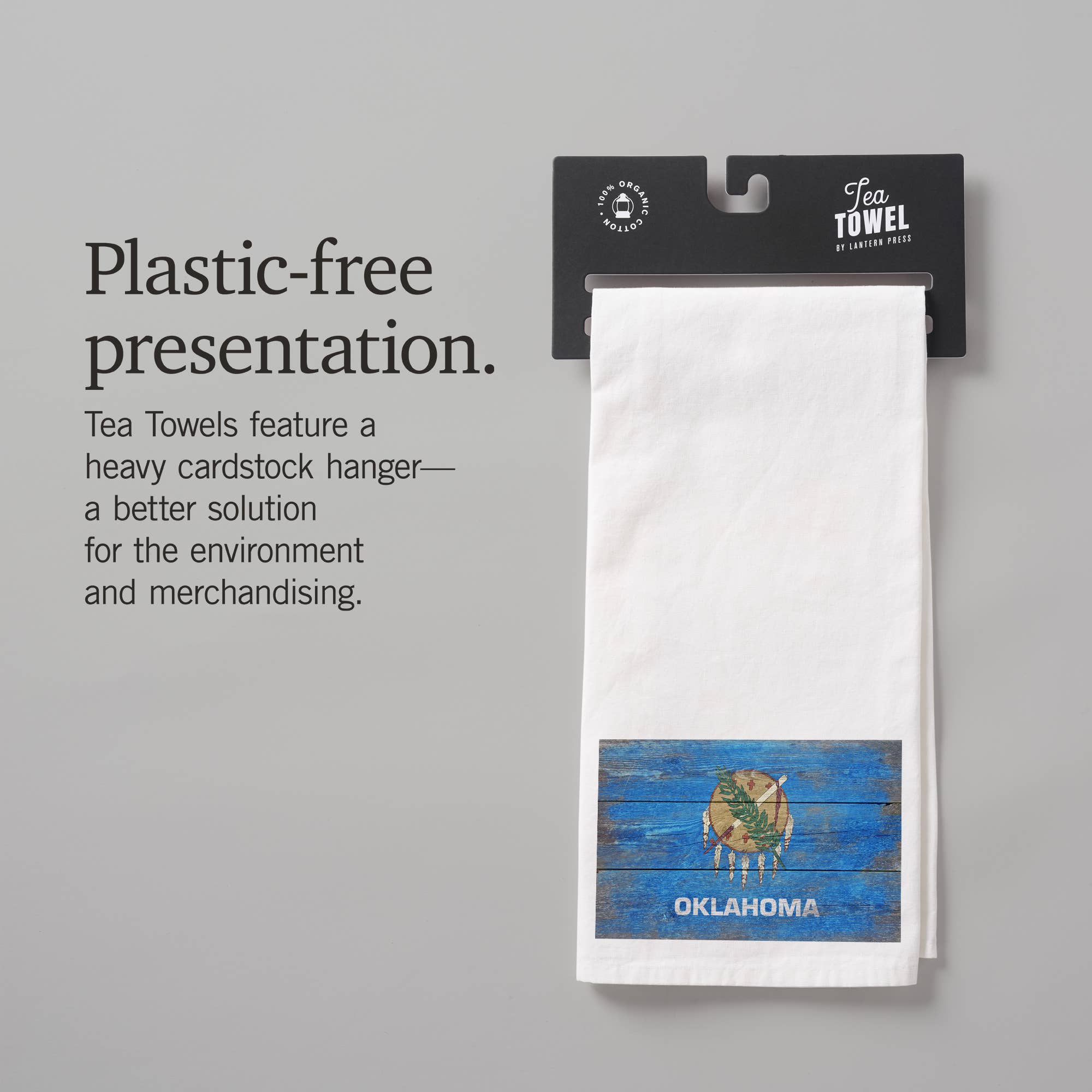 Lantern Press - Vendita all'ingrosso Strofinacci - ASCIUGAMANO DA TÈ BIOLOGICO Rustic Oklahoma State Flag8