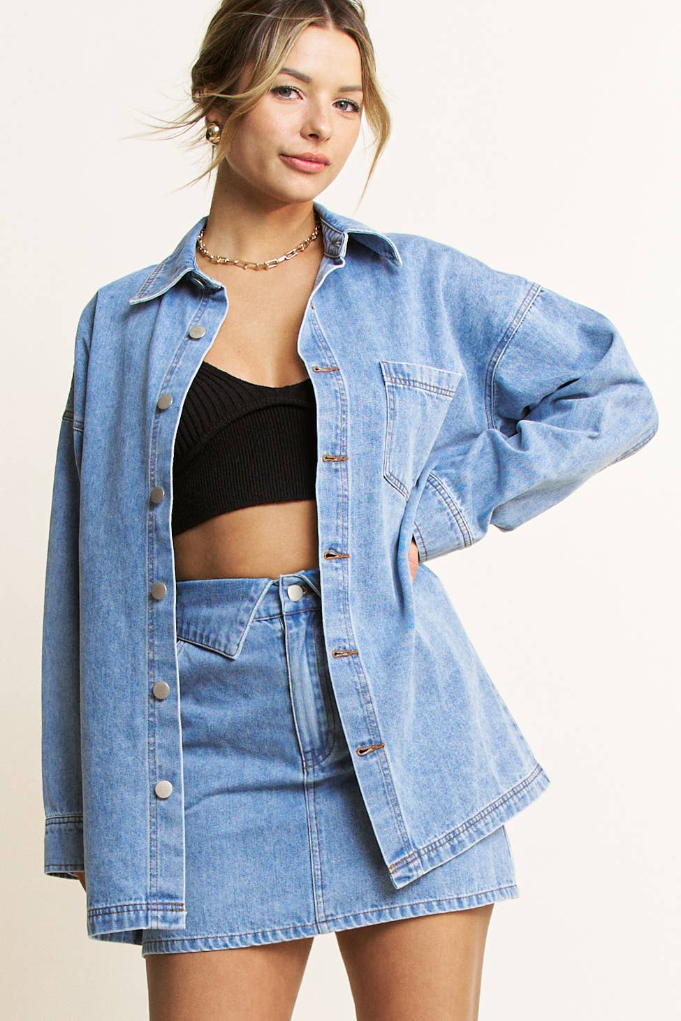 DENIM COOPER JACKET AND SKIRT SET - HQSET0087 for wholesale on Faire16