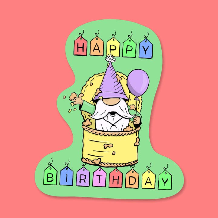 Gnome, Happy Birthday – 3" Vinyl Sticker for wholesale by dash&doodle