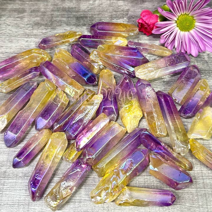 KayleeNYC - Wholesale Spiritual Stone/Crystal - Wholesale Lot 1 Lb Rainbow Aura Quartz Wand Tumble Crystal
