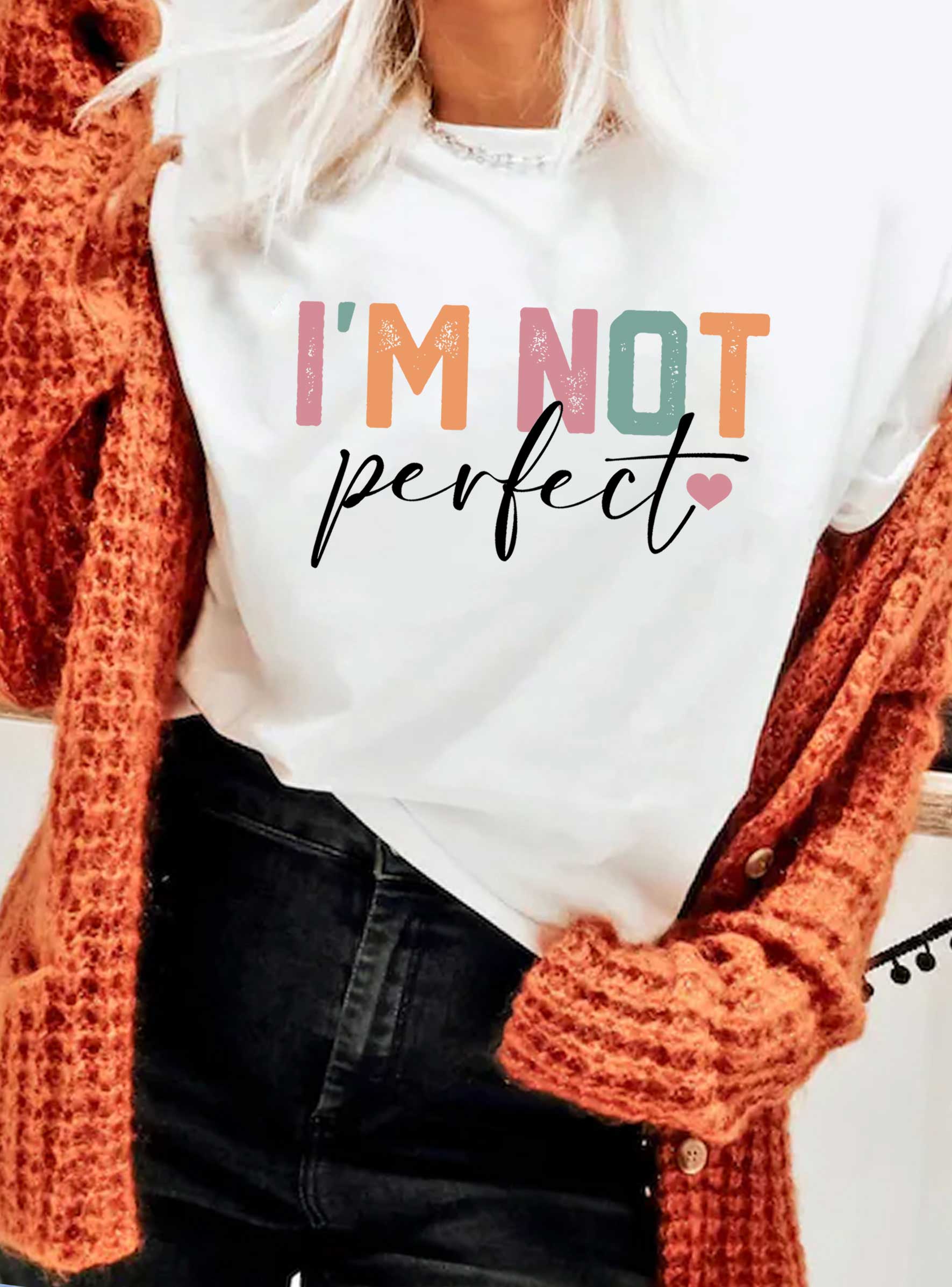 Rustee Clothing - Vendita all'ingrosso Maglietta serigrafata - Donna - MAGLIETTE GRAFICHE NON SONO PERFETTE0