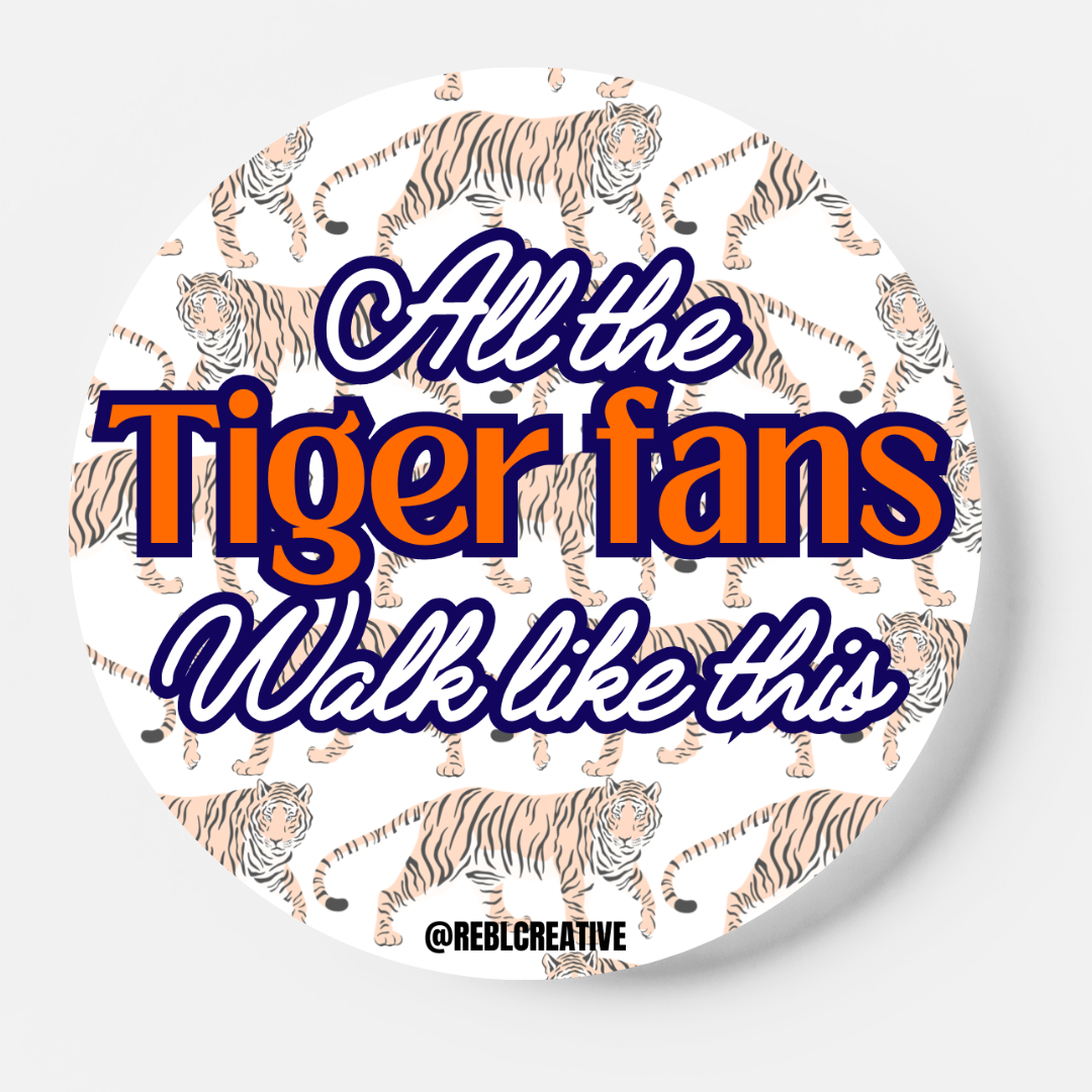 REBL Creative - Wholesale Lapel Pin/Button - Tiger Fans Walk - Orange & Navy - Game Day Button1