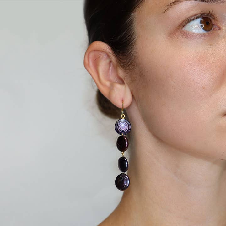 KARINE SULTAN - Wholesale Dangle Earrings - Linear Peacock Pearl Earrings