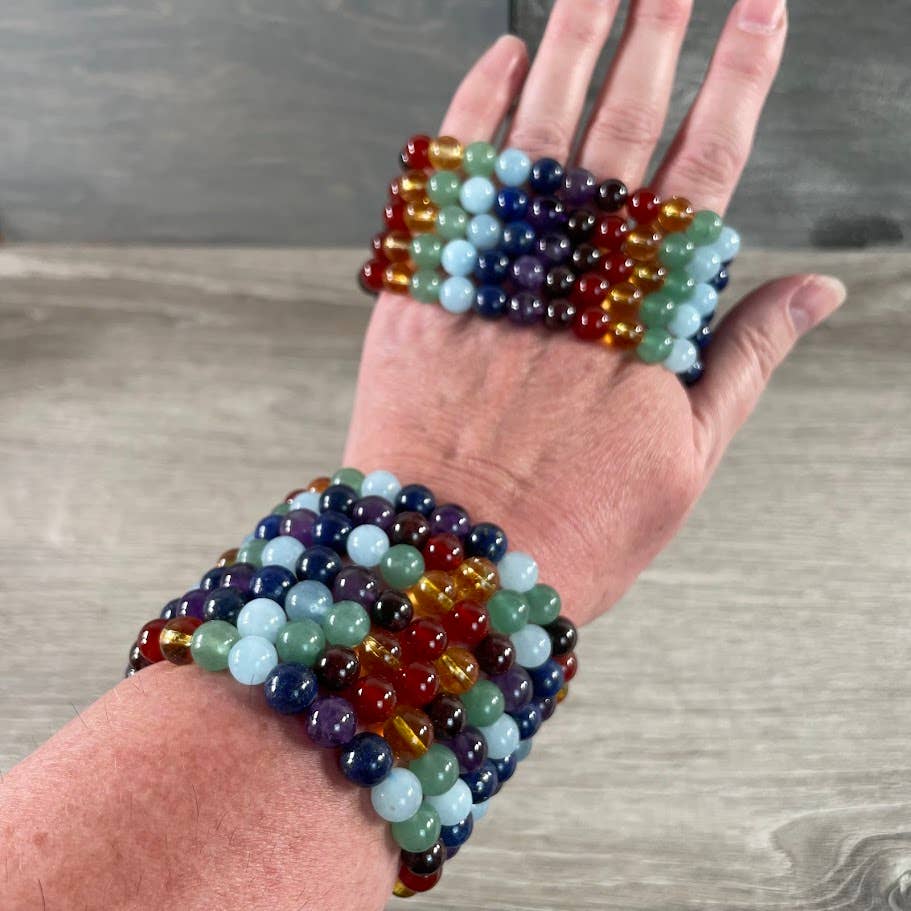 Keystone Crystals - Wholesale Beaded Bracelet - 8mm Round Gemstone Beaded Bracelets – Assorted Crystals Bulk48