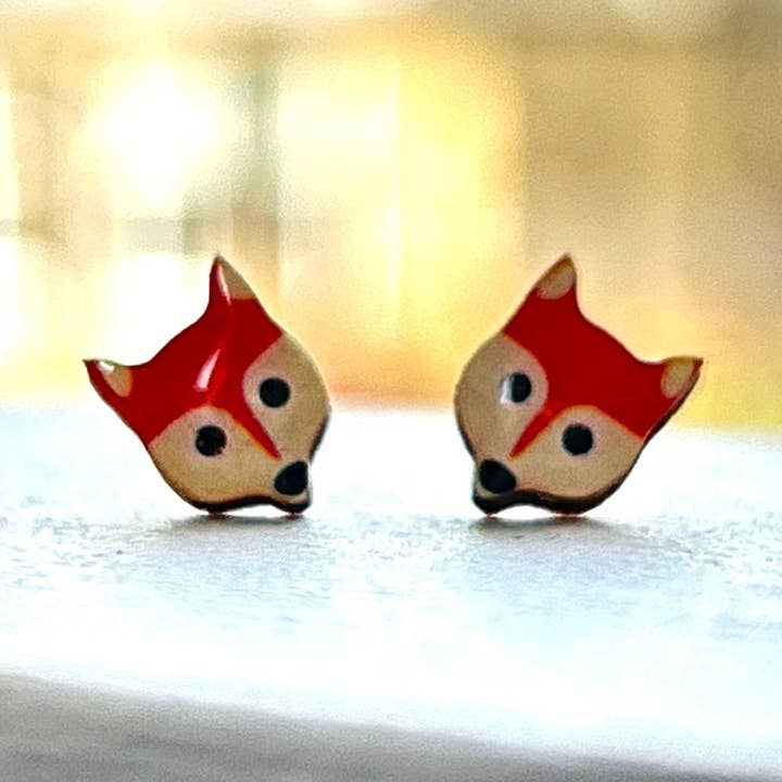 Cute Wooden Fox Earrings for wholesale by the ticketyboo coo