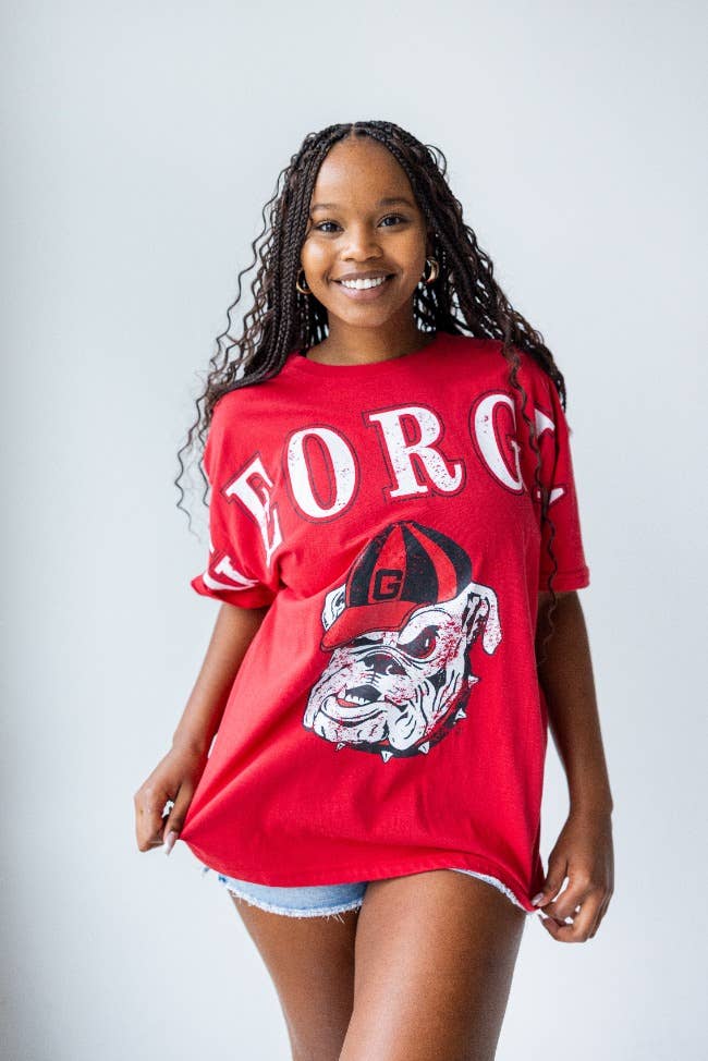 Gameday Social Apparel Co.® - Wholesale Screen Printed T-Shirt - Women's - Georgia Southern Split Oversized Band Tee1