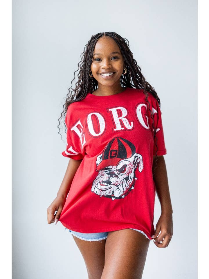 Gameday Social Apparel Co.® - Wholesale Screen Printed T-Shirt - Women's - Georgia Southern Split Oversized Band Tee1