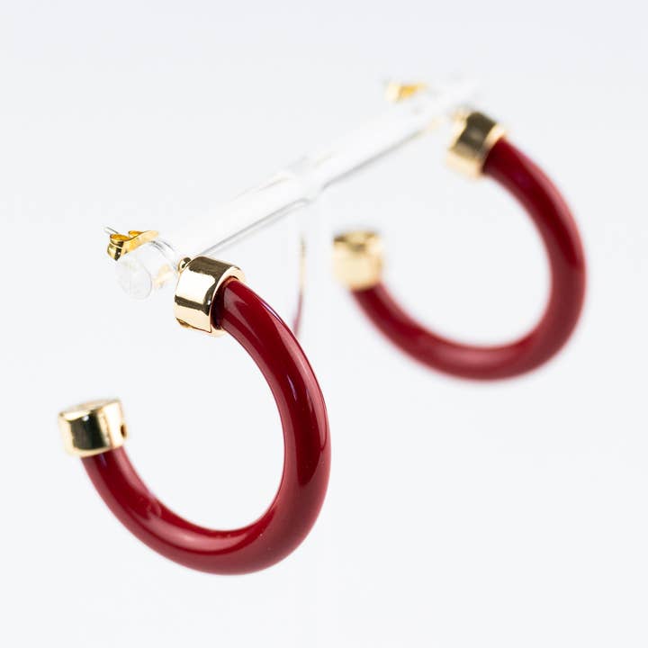 Lightweight Hypoallergenic Small Acrylic Hoop Earrings - Burgundy for wholesale by Hoo Hoops