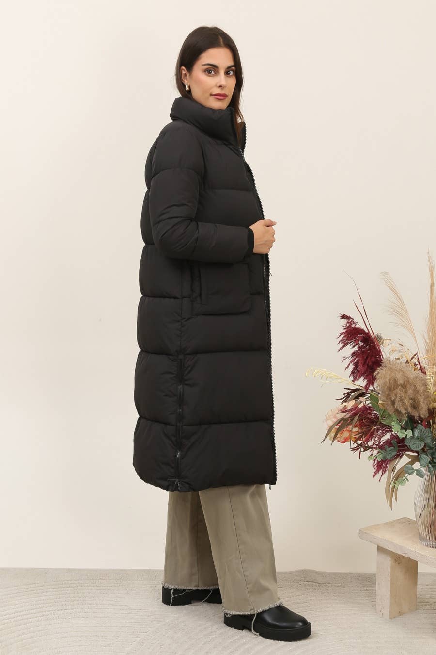 Attrait Paris - Vendita all'ingrosso Piumino - Donna - Giacca imbottita lunga trapuntata con collo alto0