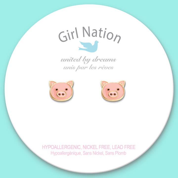 Girl Nation - Wholesale Earrings - Kids - Precious Pig Cutie Stud Earrings
3