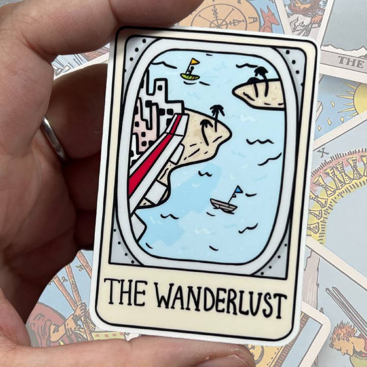 The Ocean Vacay Wanderlust Tarot Card Glossy Vinyl Sticker for wholesale by familiar sadie
